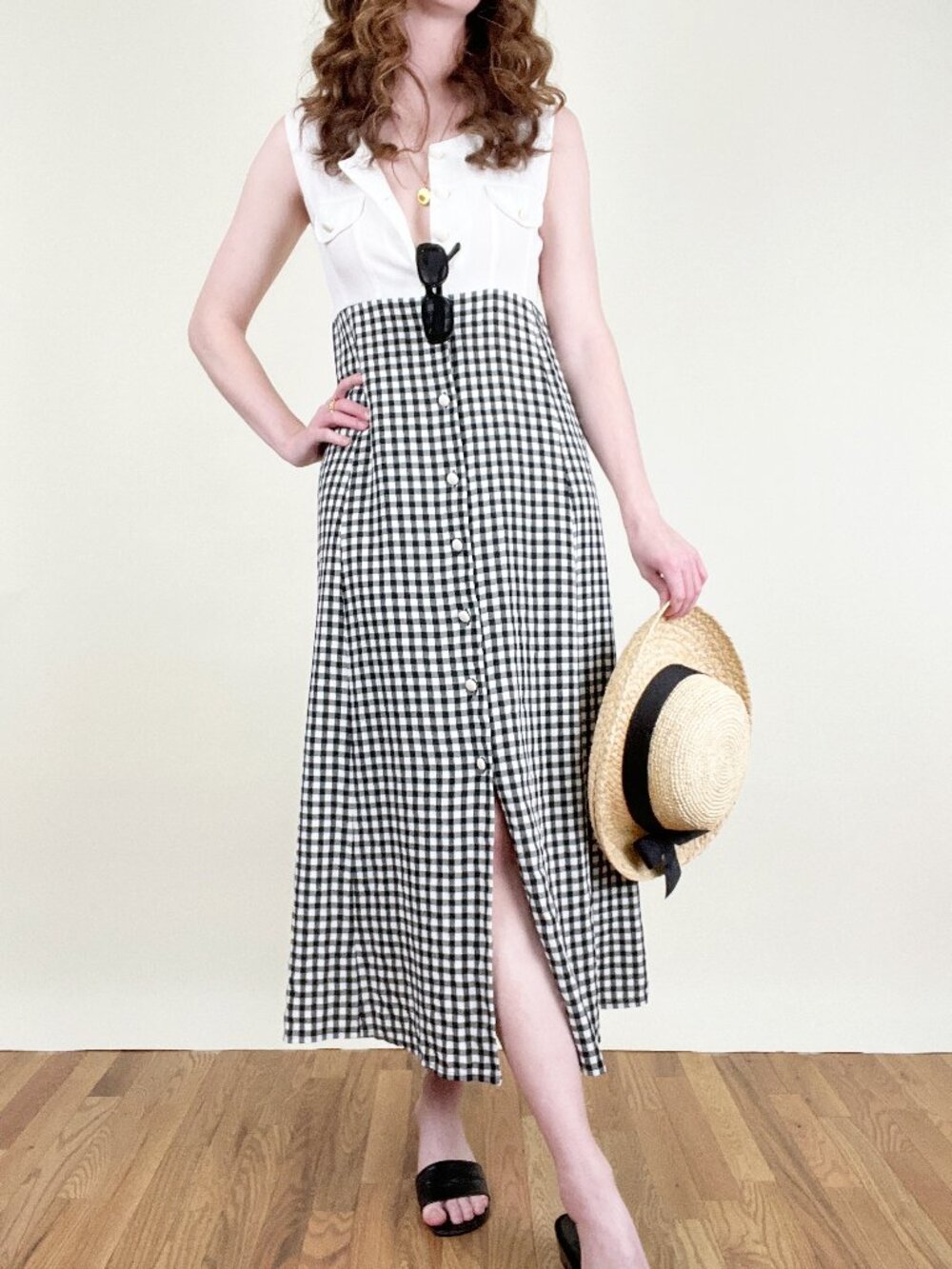 Vintage 90s Maxi Dress Gingham Picnic Plaid Check Casual Timeless Summer 1990's